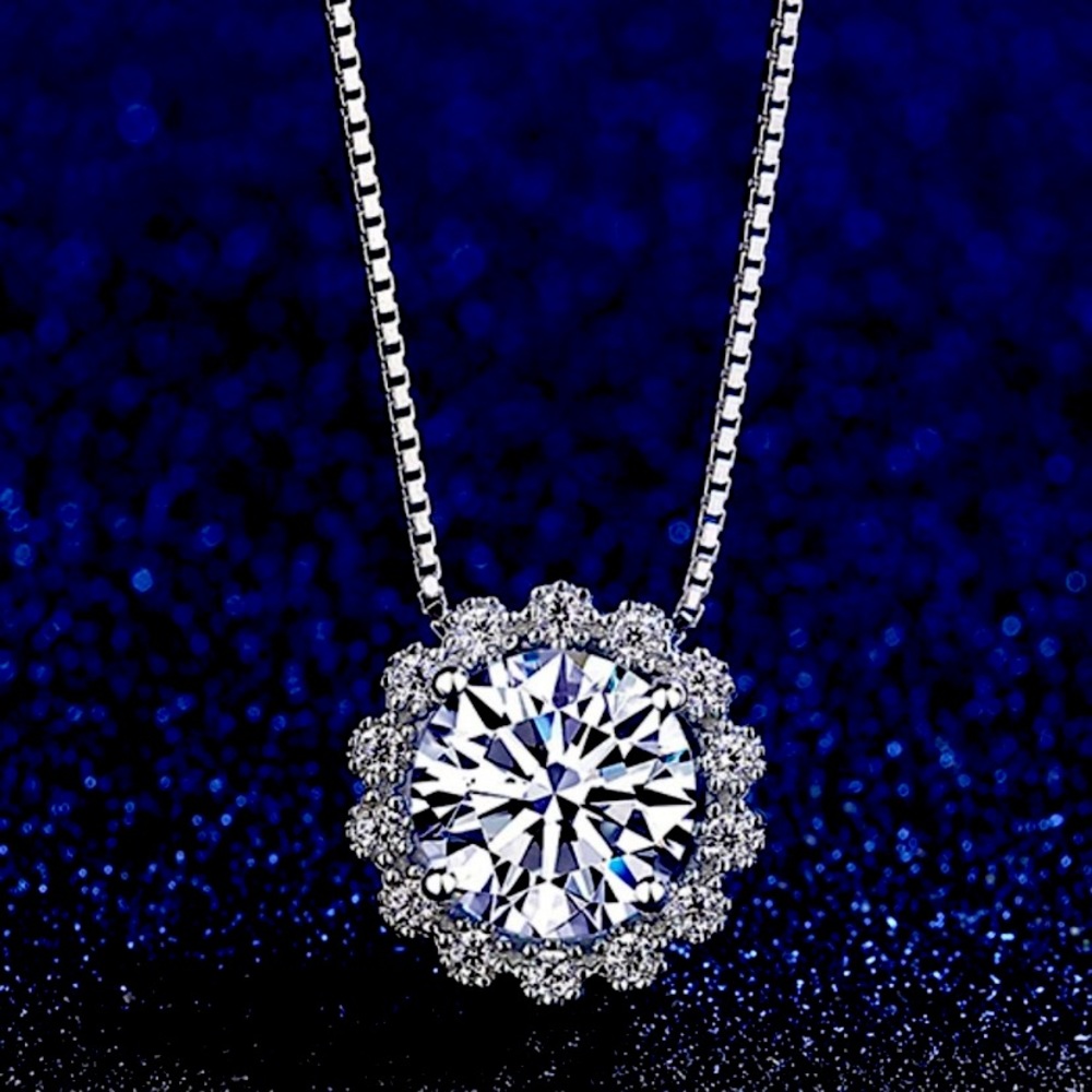 Certified 1ct. t.w. Diamond Moissanite Halo
Necklace NEW M